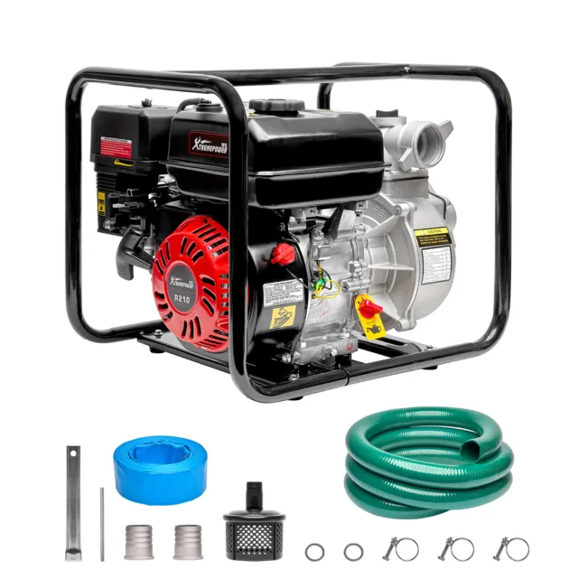 2" Semi Trash Water Pump 7.5HP Gas-Powered Engine 158 GPM With Complete Hose Set