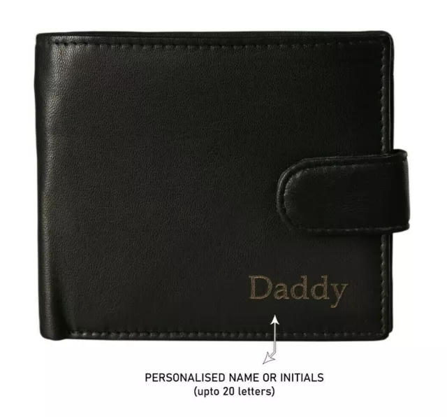 Personalised Engraved Rfid Mens Black & Brown Genuine Soft Leather Bifold Wallet