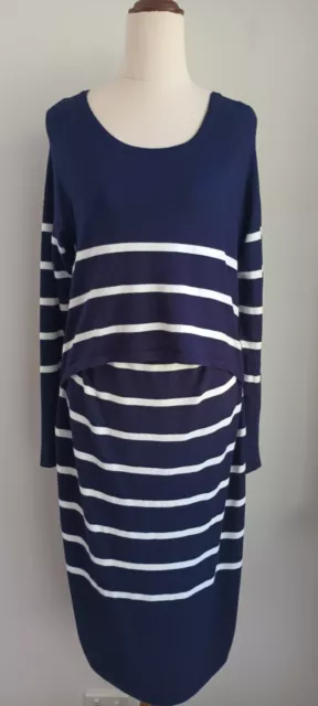 Ripe Ladies Maternity & Breastfeeding Striped Soft  Knit  Dress Size Large