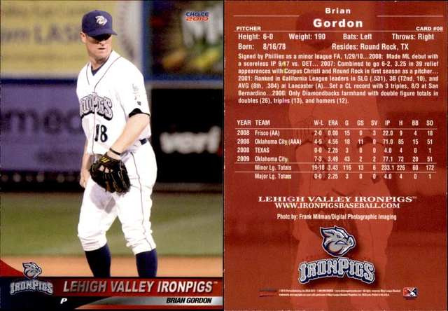 Brian Gordon 2010 Choice Lehigh Valley IronPigs #08 Card *AutographDen*