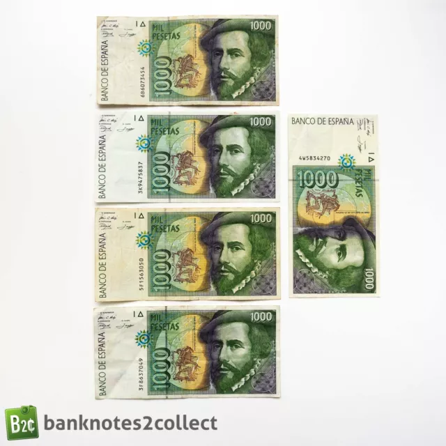 SPAIN: 5 x 1,000 Spanish Peseta Banknotes.