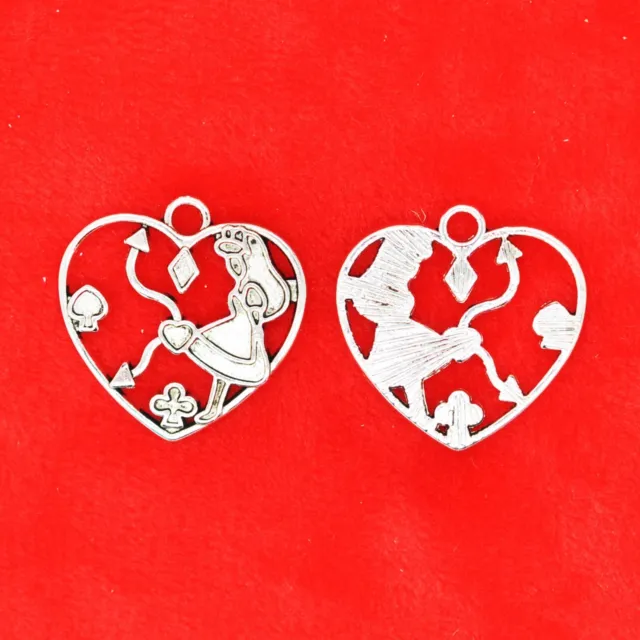 5 x Tibetan Silver Alice in Wonderland Love Heart Clock Charm Pendant