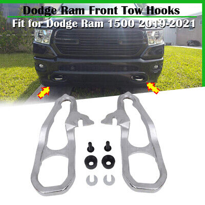 Front Tow Hooks Left & Right For 2019-2020 Dodge Ram 1500 w/ hardware Silver NEW