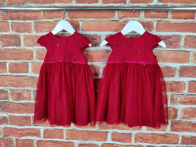 Baby Girls Bundle Age 12-18 Months 100% George Red Lace Party Dress Twins 86Cm