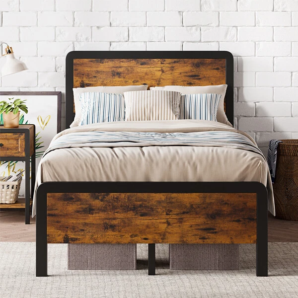BED FRAME TWIN/FULL/QUEEN Size With Wooden Headboard Heavy Metal