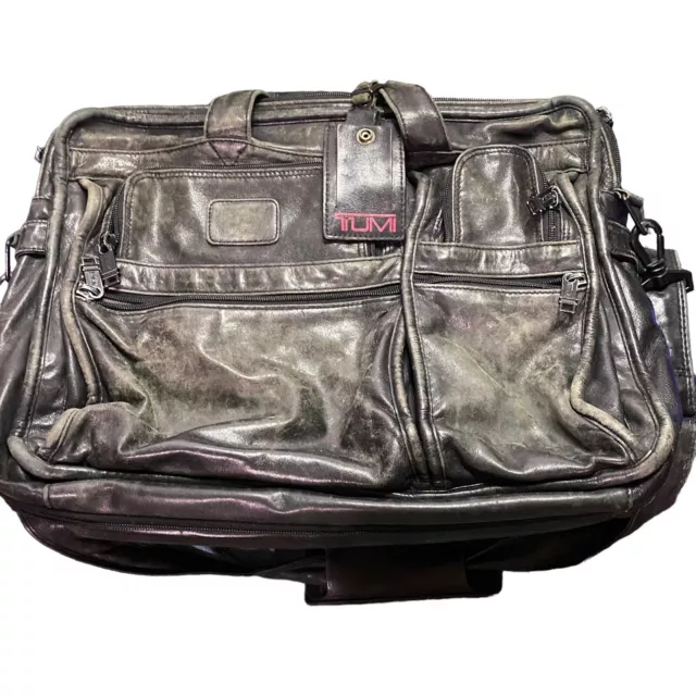 Tumi Alpha Series Black Napa Leather Expandable Briefcase 9624D3 Carry On
