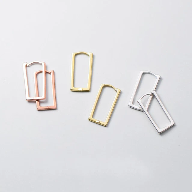 925 Sterling Silver Square Rectangle Huggie Hoop Earrings A1354