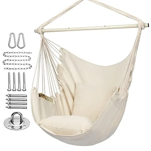 Y- STOP Hammock Chair Hanging Rope Swing Max 500 Lbs 2 Seat Cushions Included...