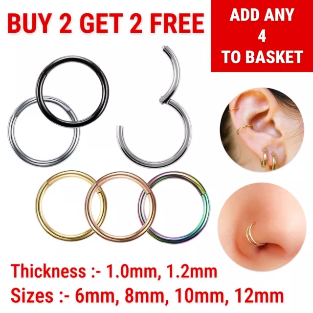 Surgical Steel Nose Ring Septum Clicker Hinge Segment Ear Helix Tragus Ring Hoop