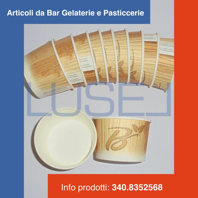 250 Pz Coppetta Bicchiere per Gelato in Carta di Bamboo Biodegradabile