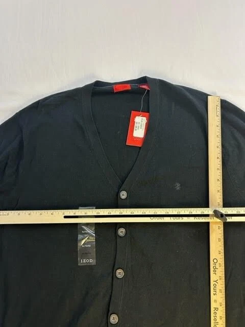 New Izod Cardigan Sweater Men's XL Black Essentials Tags Buttons Long Sleeves