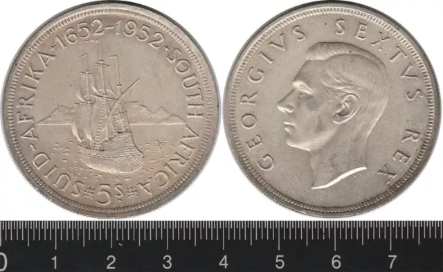 South Africa: 1952 5 Shillings KGVI silver 300th Anniv Founding Capetown 5/-
