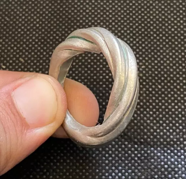 Ancient Viking Norse Silver Twisted Ring With Rare Design Circa 900 Ad