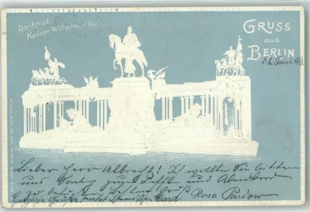 13918190 - 1000 Berlin Mitte Denkmal Kaiser Wilhelm der Grosse Gruss 1899