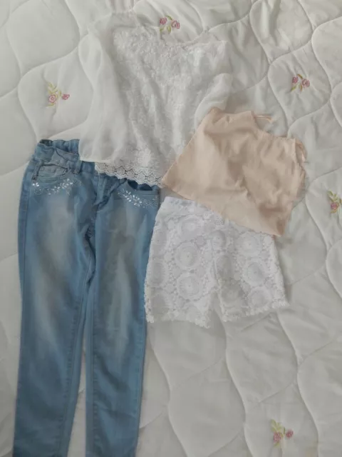 Bundle Of 4 Girls Skinny Jeans, Shorts, Tops 6 - 7 Years, Denim Co, Next Etc