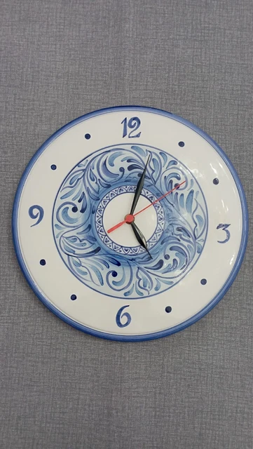 Horloge Murale Ronde En Céramique – Style Shabby Chic – Fleurs – Fabriquée En Italie