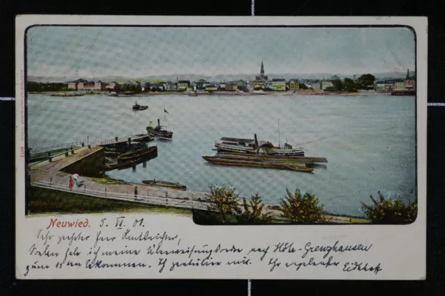 AK Neuwied Rhein 1900 gelaufen Bonn Koblenz Anlegestelle Schiffe Fähre