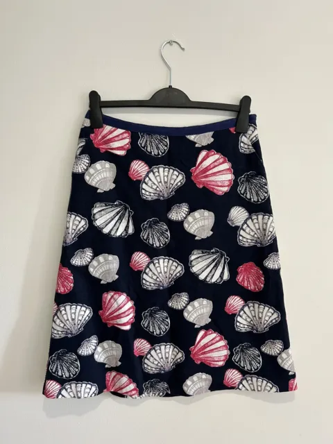LAURA ASHLEY UK 10 Skirt Linen Cotton Lined A-Line Navy Pink Seashell Beach