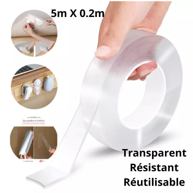 Ruban Adhésif Double Face Extra Fort Rouleau 5mX 2cm - Nano Tape Transparent