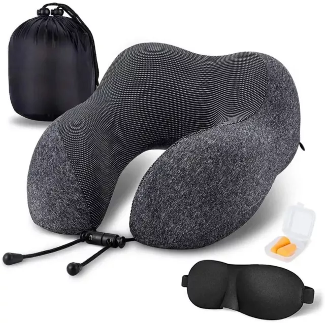 Neck Pillow for Travel Memory Foam Adjustable Storage Bag, Sleep Mask & Ear Plug