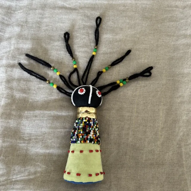 Vintage Beaded Rasta doll "dreads" Folk Art Ndebele people African  6"  Handmade