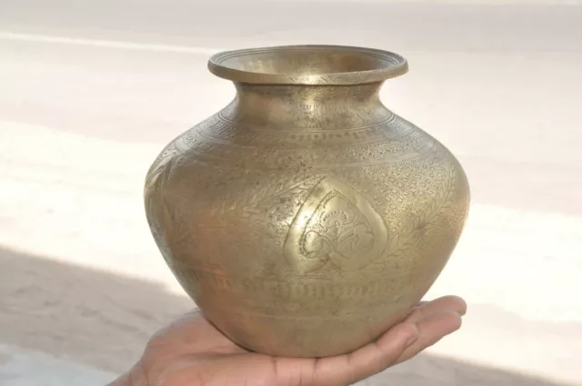 Old Brass Handcrafted Solid Inlay Engraved Solid Heavy Water Pot