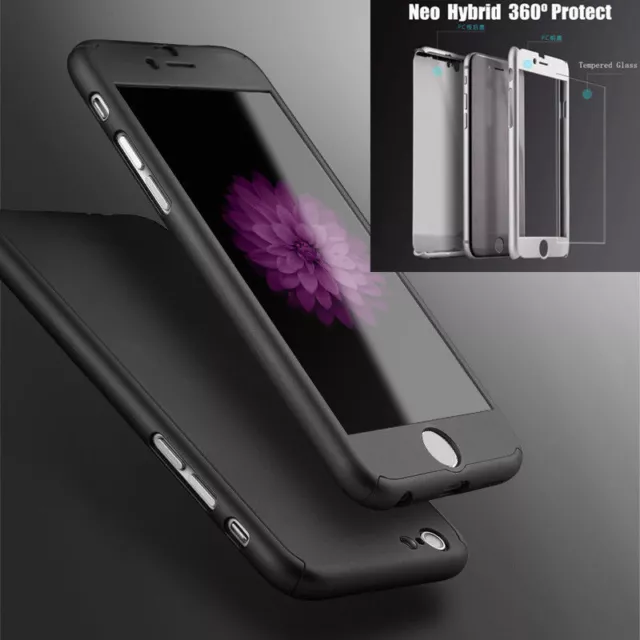 Neu Hybrid 360° Hart Ultra Dünne Hülle + Hartglas Abdeckung für iPhone 6 6S Plus