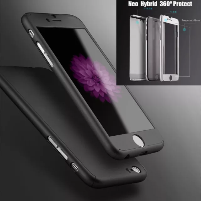 New Hybrid 360° Hard Ultra thin Case + Tempered Glass Cover For iPhone 6 6S Plus