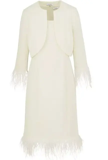 Women Feather Trim Ivory Ladies Dress and Jacket Set Of 2 Kaleidoscope UK16 EU44