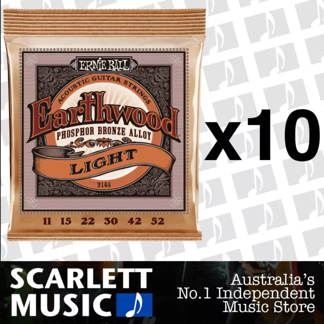 10x Ernie Ball 2148 Earthwood Phosphor Bronze Acoustic Strings *SET OF 10 PACKS*