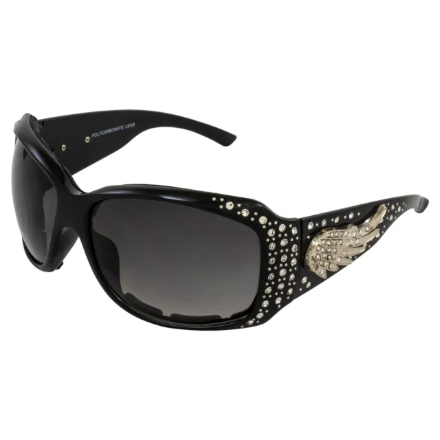 Rodeo Queen Angel Padded Motorcycle Bling Sunglasses for Women Black Frame w/