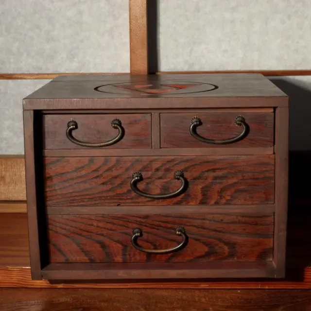 Japanese wooden Tansu box Chest drawers storage Funadansu Family Crest WBX201