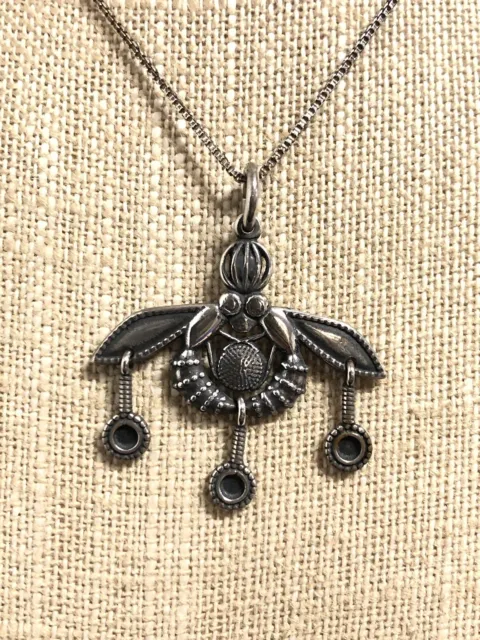925 Sterling Silver Greek Minoan Malia Bees Pendant Necklace 18"