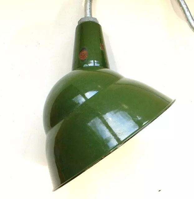 BIG Benjamin 14" Gooseneck Sign Light 1930's Green Porcelain Industrial Vintage 2