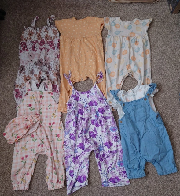 Girls dungarees and rompers 12-18 months bundle