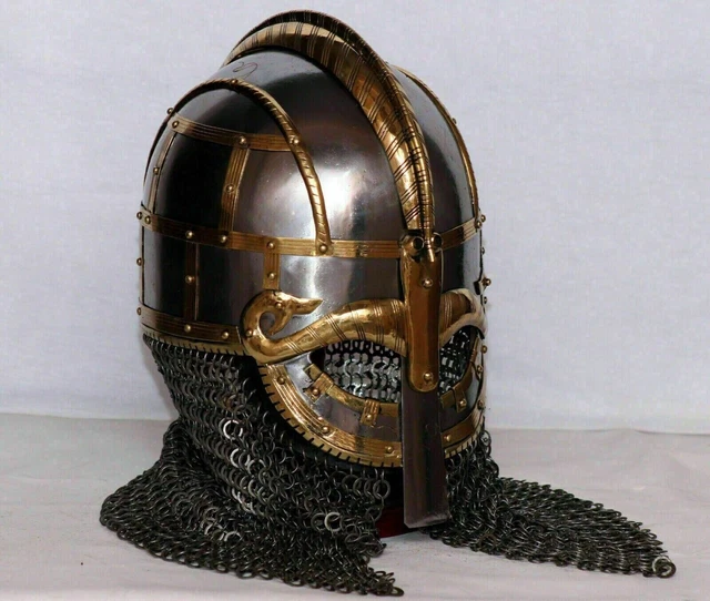 Medieval Viking Helmet Steel Vendel Helmet With Chainmail Hand Forged SCA/ Larp 3