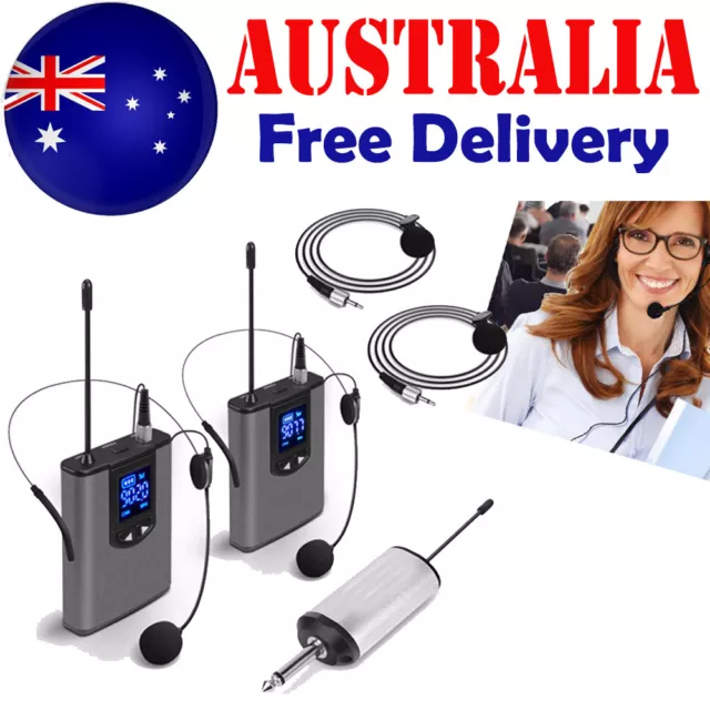 Dual Headset/Lavalier Microphone UHF Wireless System Volume Control for Karaoke