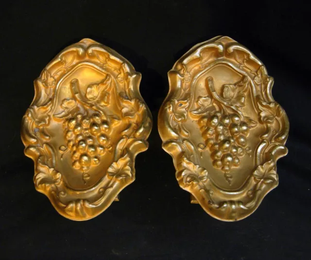 19 C. Antique Curtain Tie Backs Gilt Brass with Mounting Brackets