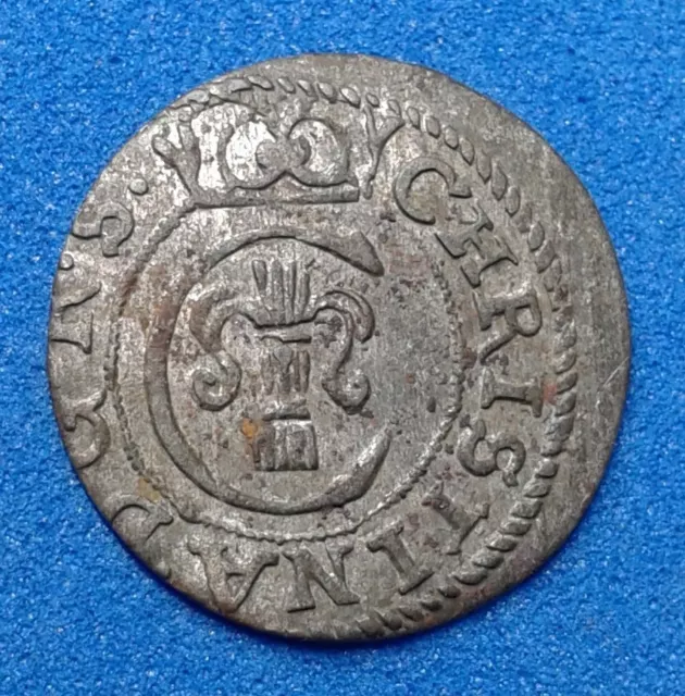 1 Solidus - Christina  1650  Swedish Livonia. Billon Coin.