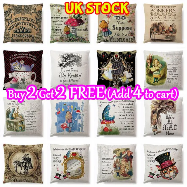 Home Alice in Wonderland Cartoon Pillow Case Cotton Linen Square Cushion Cover