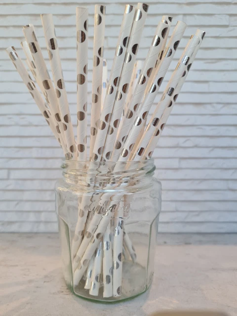 25 Christmas red white green silver foil paper straws