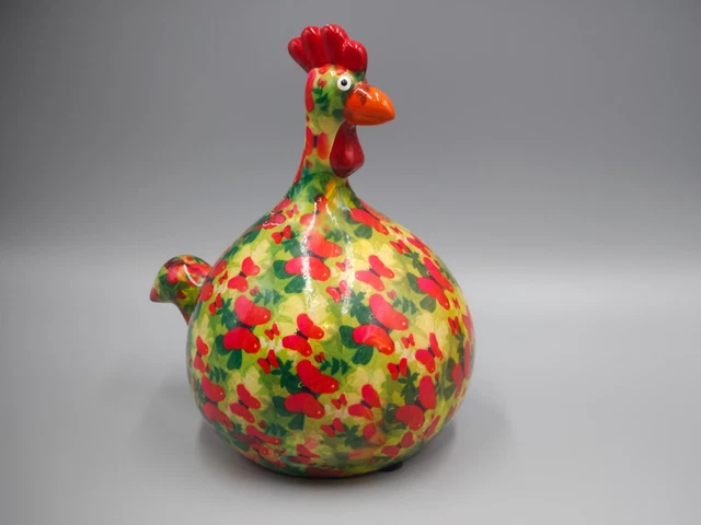 Vibrant Chicken Marie Ceramic Money Bank made in Belgium, Stopper at Bottom