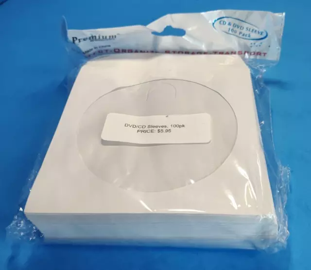 Premium 100pk White CD DVD Clear Window Envelope Paper Sleeve w/Flap