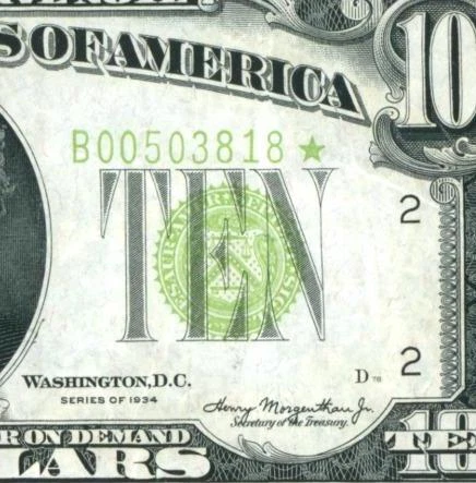 **STAR** $10 1934 LGS LIME ((LIGHT GREEN SEAL)) Federal Reserve DAILY AUCTIONS