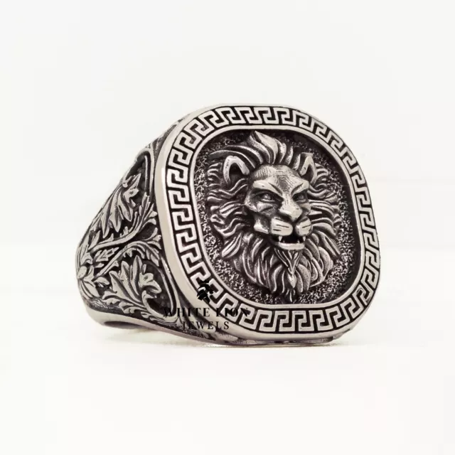 Grec Lion Jungle King Animal Leo Zodiaque Hommes 925 Argent Motard Cadeau Bague