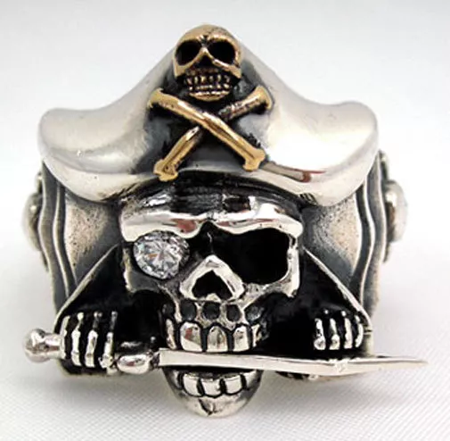 Pirate Crossbone Skull 925 Sterling Silver Mens Ring New Biker Gothic Rocker