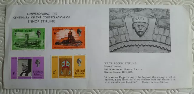 Falkland Islands commemorative cover + set of 4 x stamps - Bishop Stirling 1969