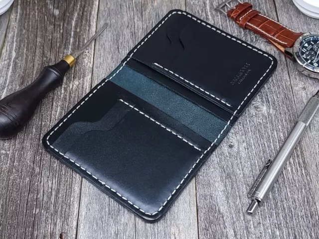 Handmade Full Grain Leather Wallet, Vertical wallet w/ Eight Pockets Slim Design