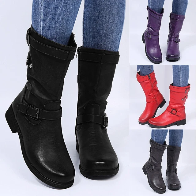 Classici stivali da donna alla moda tacco basso piatti cerniera e