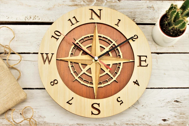 Orologio in legno da parete rosa dei venti amanti del lago stile nautico mare